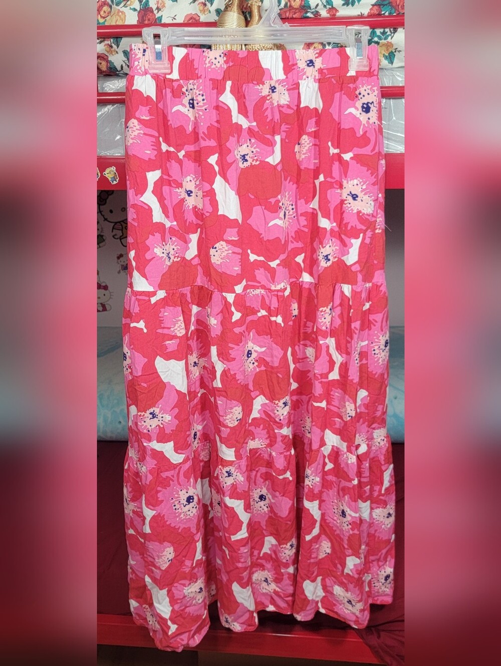 Zesica Bright Pink Floral Tiered Maxi Skirt Size Small